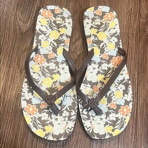 Tory Burch Brown Floral Sandals